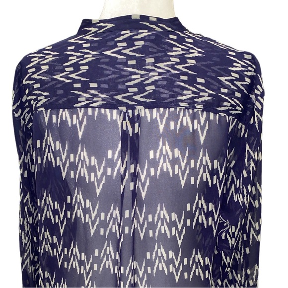 Zara Navy Blue Tribal Zigzag Chevron Striped Printed Semi Sheer Blouse - S - Picture 8 of 13